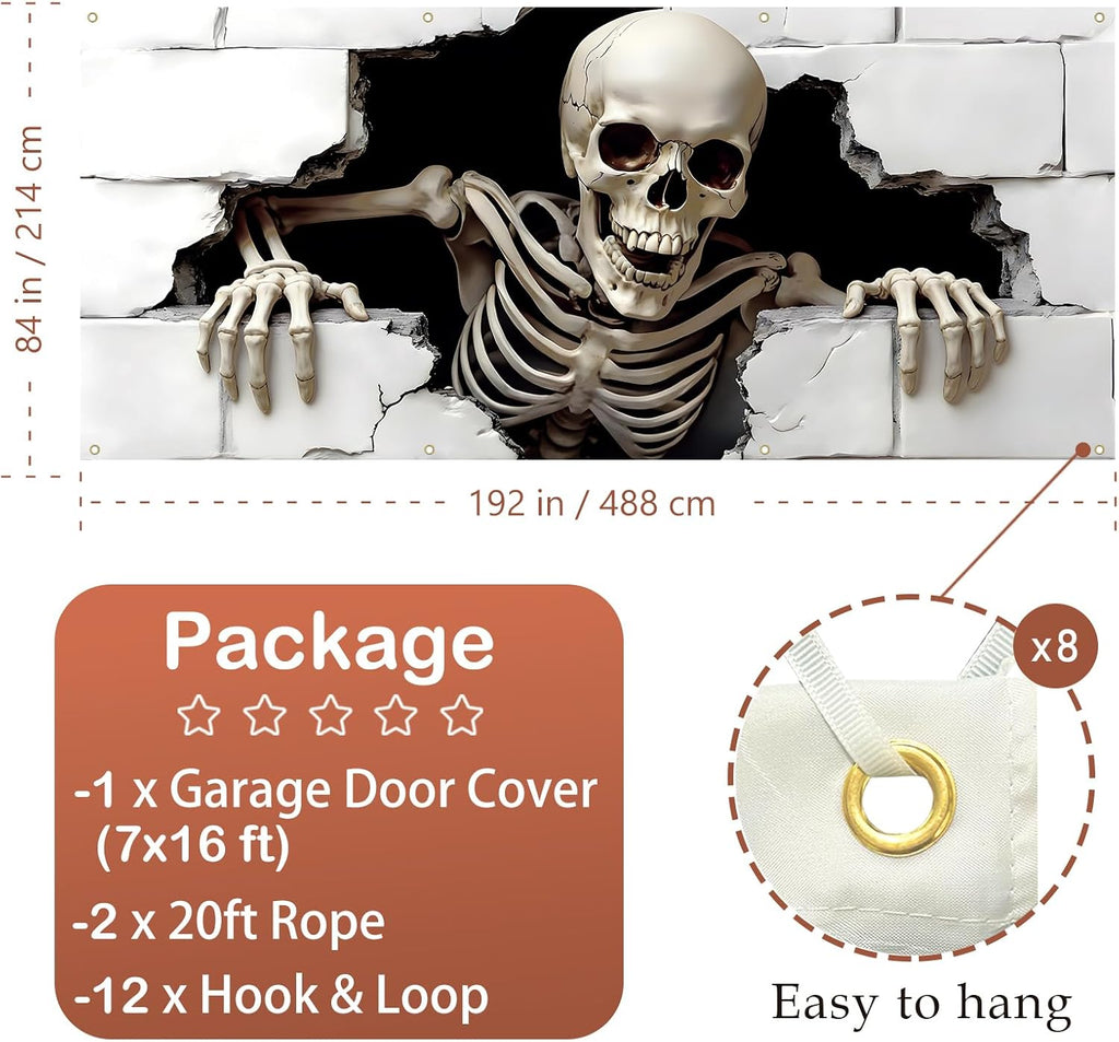 7 X 16 Ft Halloween Garage Door Cover Halloween Decorations Outdoor Hanging Banner Garage Buddy Backdrop for Home Wall Decor Holiday Spooky Party Photo Backgrounds Window Decoration