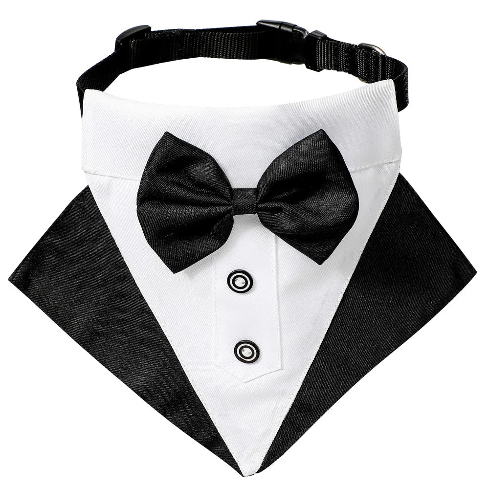 Formal Dog Tuxedo Suit and Colar Bandana Set, Wedding Party Costume Doggy Prince Bowtie Shirt, Suitable for Engagement We