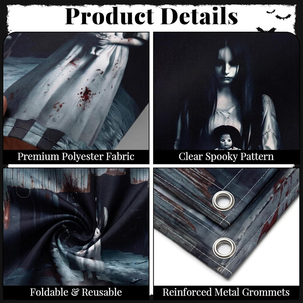Halloween Garage Door Cover - Large Scary Ghost Girl Backdrop