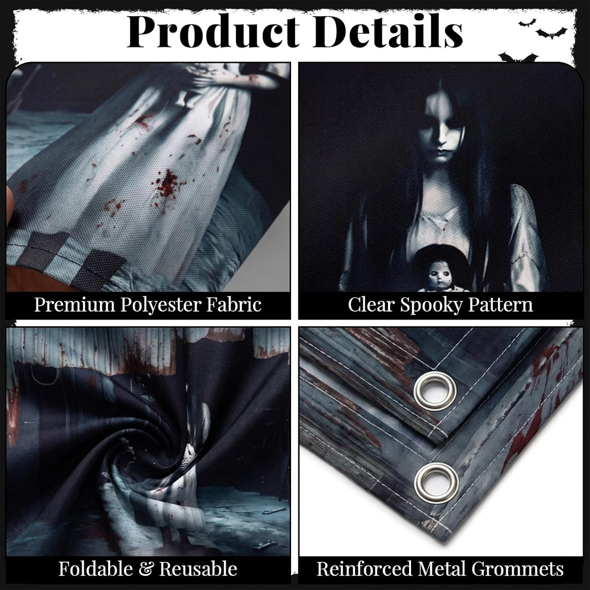 Halloween Garage Door Cover - Large Scary Ghost Girl Backdrop