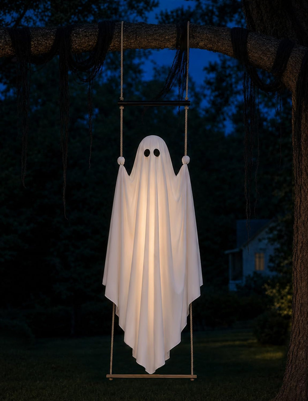 Halloween Decorations Outdoor 3.7FT Pre-Assembled Hanging Swing Ghost | Ready-To-Hang Ghost,Remote Waterproof Lights,Stable&Adjustable,Sturdy–Ideal for Porches, Trees, Yards & Entryways