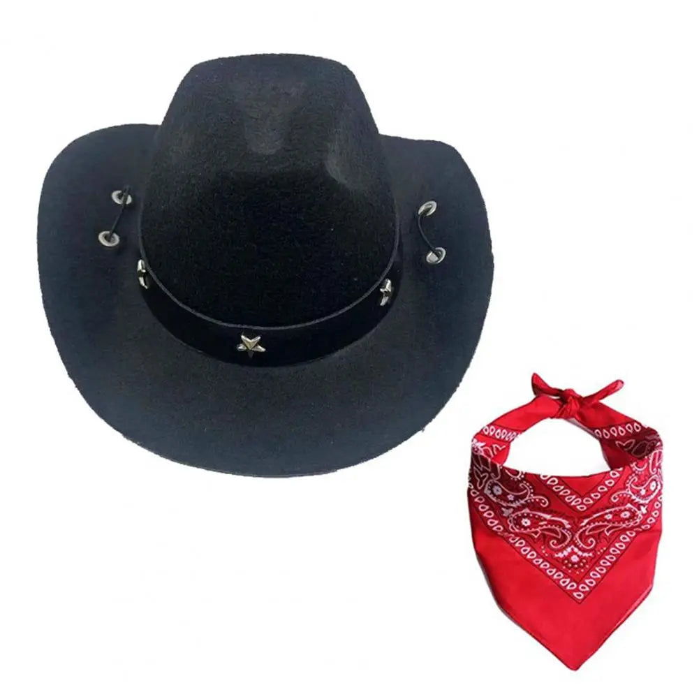 Pet Cowboy Costume Hat and Bandana Funny Dog Cat West Cowboy Hats Glasses Pet Halloween Birthday Party Cosplay Pet Accessories