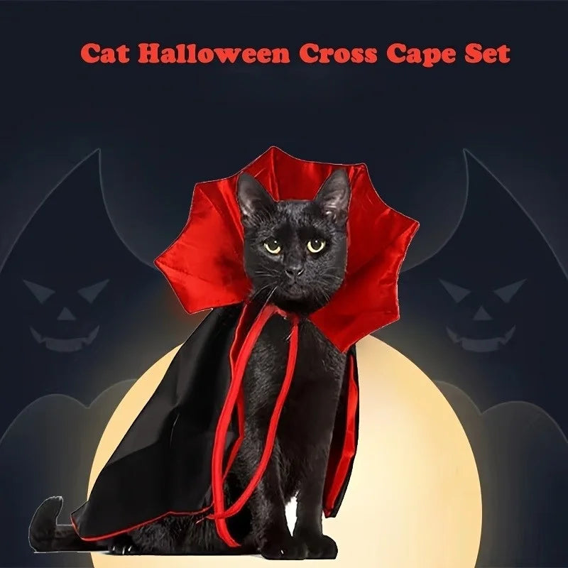 1/3Pcs Halloween Cat Costume Cape with Collar Vampire Pet Apparel All-Season Wear Festive Party Accessory for Cats & Small Dogs