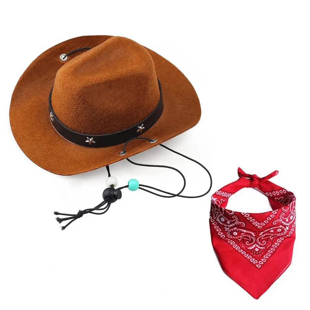 Pet Cowboy Costume Hat and Bandana Funny Dog Cat West Cowboy Hats Glasses Pet Halloween Birthday Party Cosplay Pet Accessories