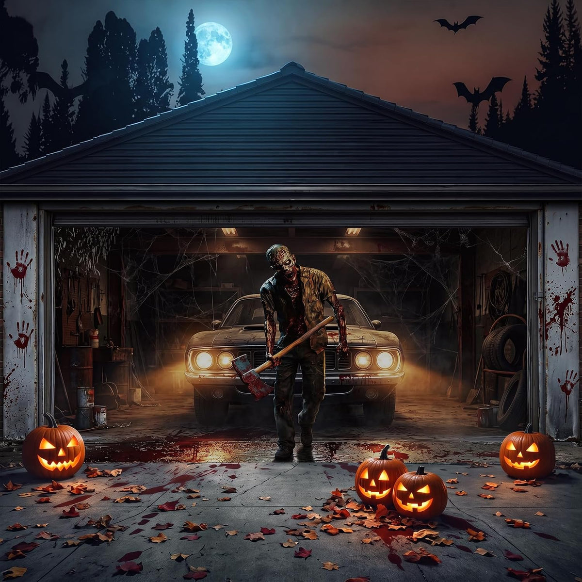 Halloween Garage Door Cover - Large Scary Ghost Girl Backdrop