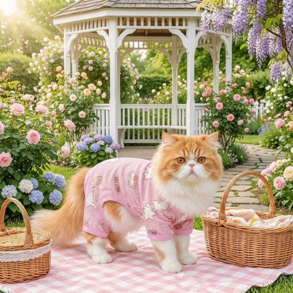 Cartoon Print Cat Cooling Jumpsuit Ultra-Thin Breathable Mesh Dog Sunscreen Clothes Sun Protection Summer Cat Clothes