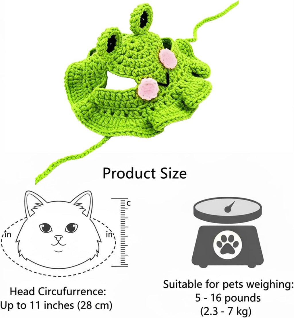 Cute Cat Hat Costume Suitable for 5 To16 Lbs - Frog Cat Bonnet Head Circumference 11" or Less Cat Halloween Costumes Pet Photography Outfits
