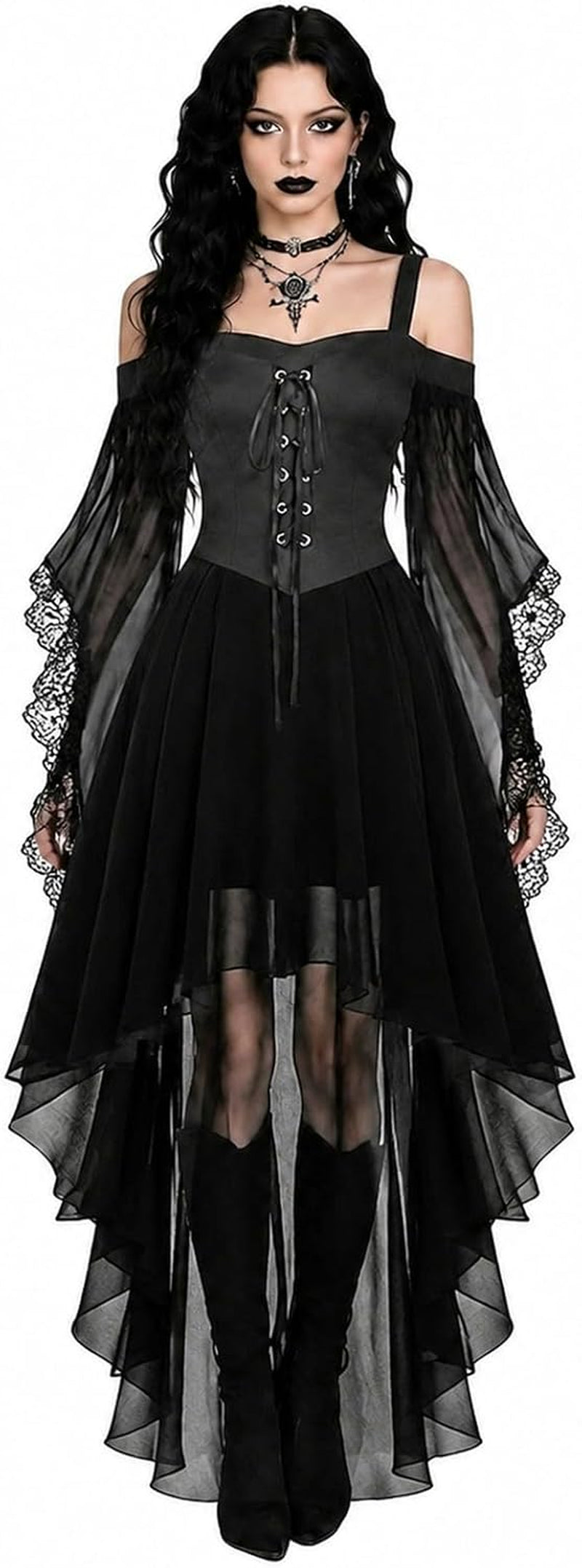 Witch Dress Women 2026 Halloween Costumes Woman Adults Medieval Vampire Butterfly Sleeve Mesh Gothic Outfits