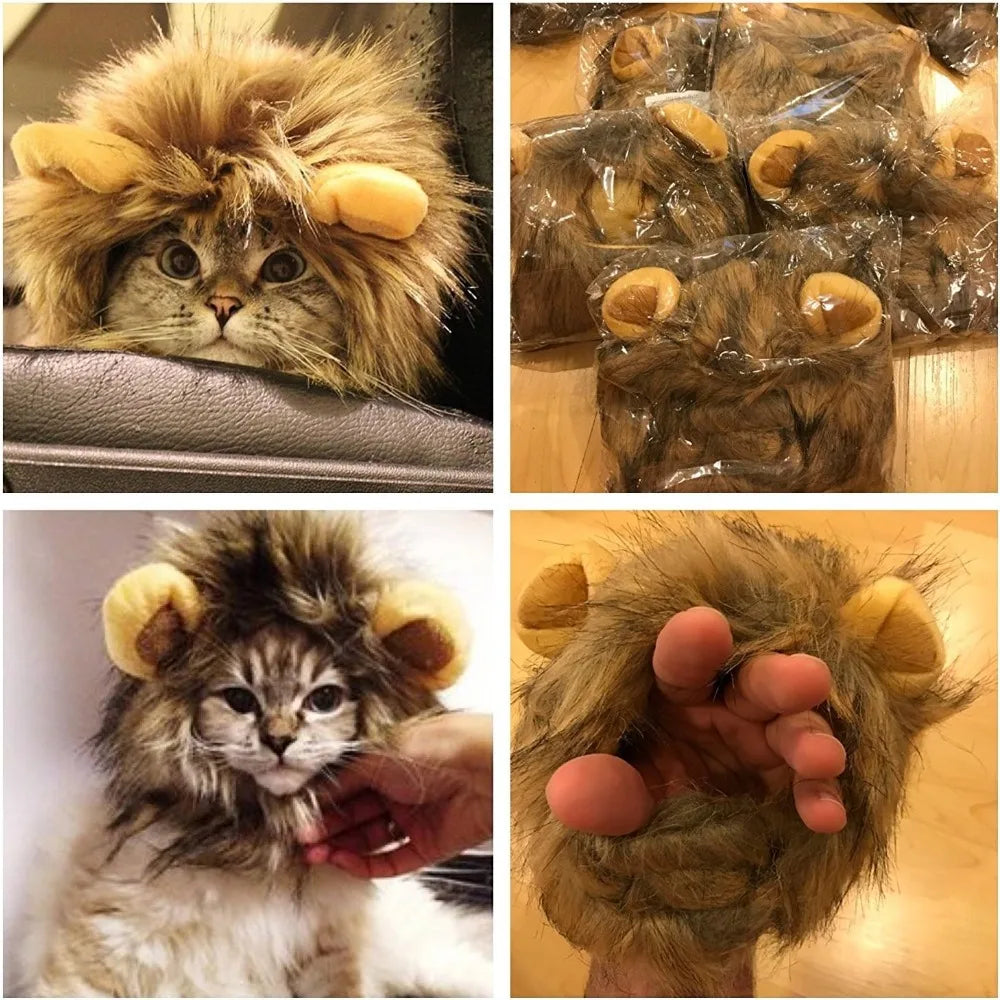 Lion Mane Wig for Dog Cat Costume Pet Washable Comfortable Fancy Lion Hair Cat Clothes Dress for Halloween Easter Festival Party