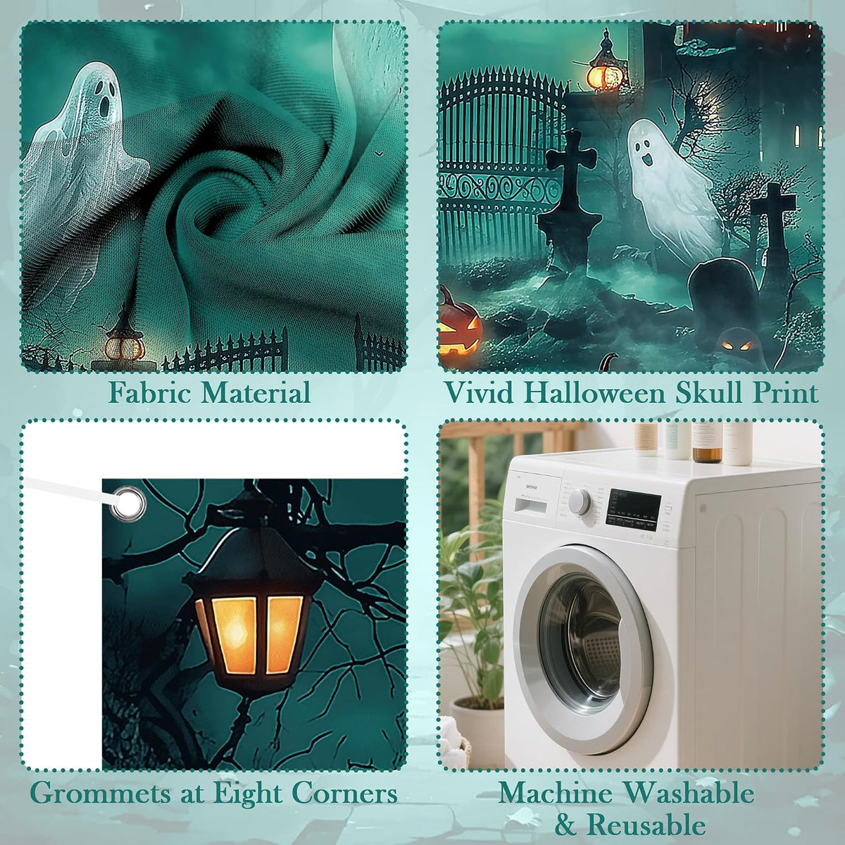 Halloween Garage Door Cover 7 X 16 Ft, Haunted Castle Pumpkin Graveyard