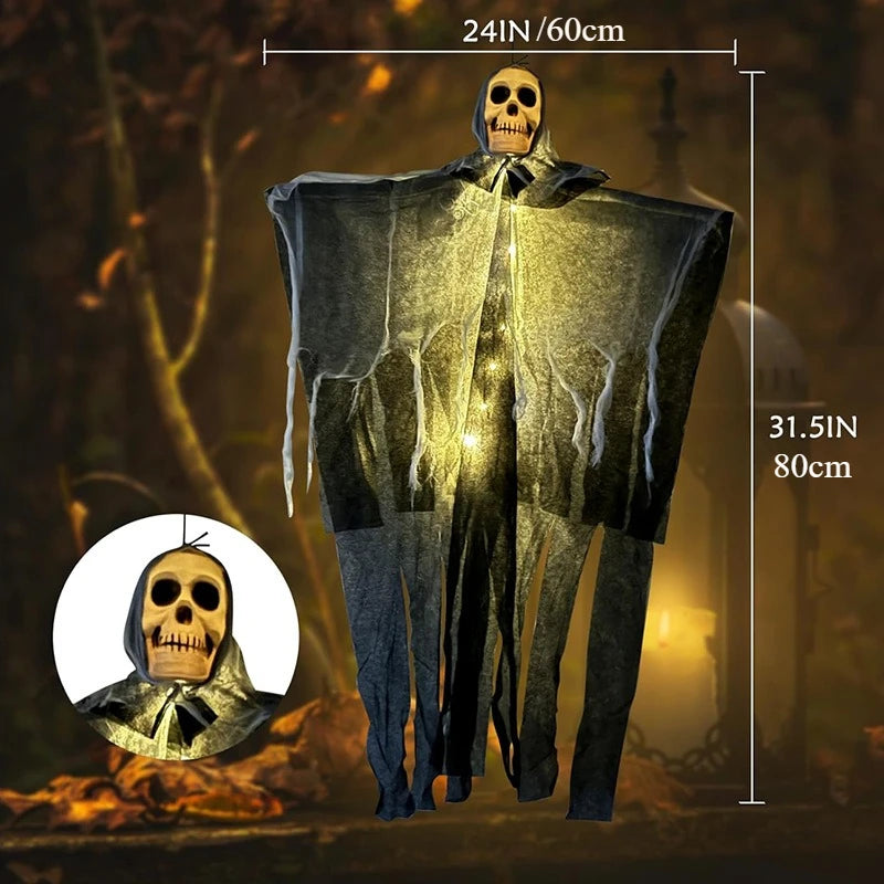 1Pcs Halloween Glowing Skull Skeleton Gauze Hanging Ghost Home Outdoor Garden Decoration Halloween Party Horror Ghost Props 2025
