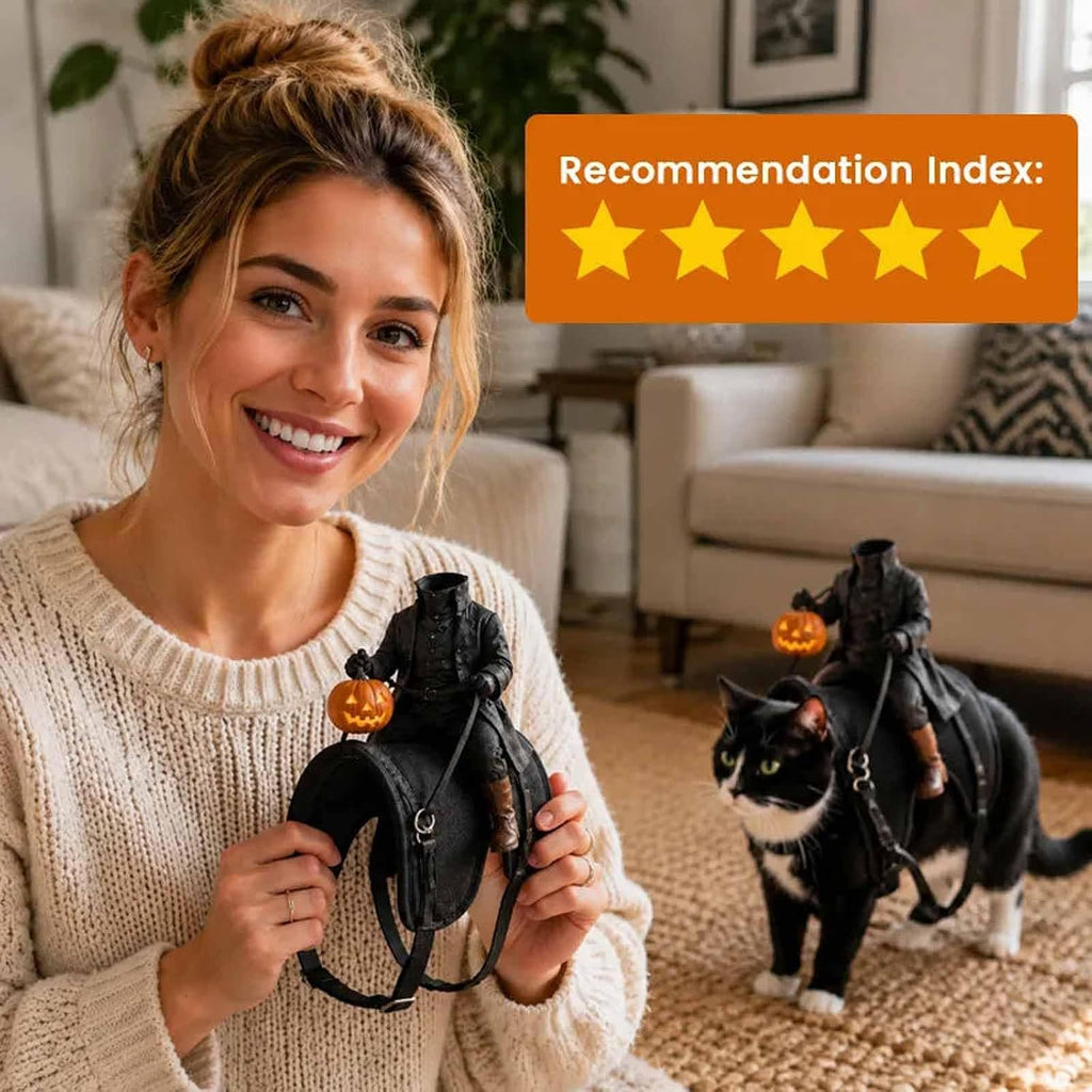 Headless Horseman Cat Costume – Spooky 3D Horse Riding Illusion, Realistic Dark Rider Cosplay Outfit with Magic Tape, Perfect Halloween Party Pet Outfit for Photos, for Small Dog Puppy Kitty Kitten