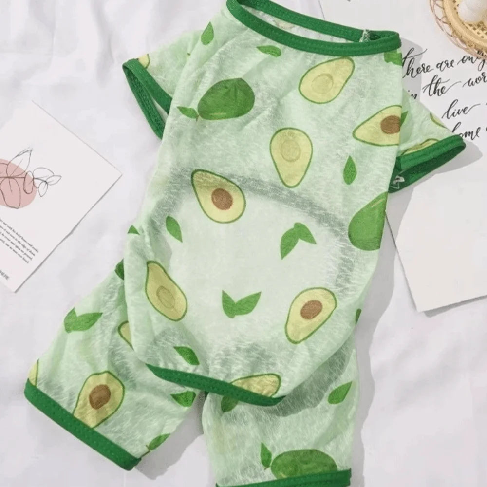 Cartoon Print Cat Cooling Jumpsuit Ultra-Thin Breathable Mesh Dog Sunscreen Clothes Sun Protection Summer Cat Clothes