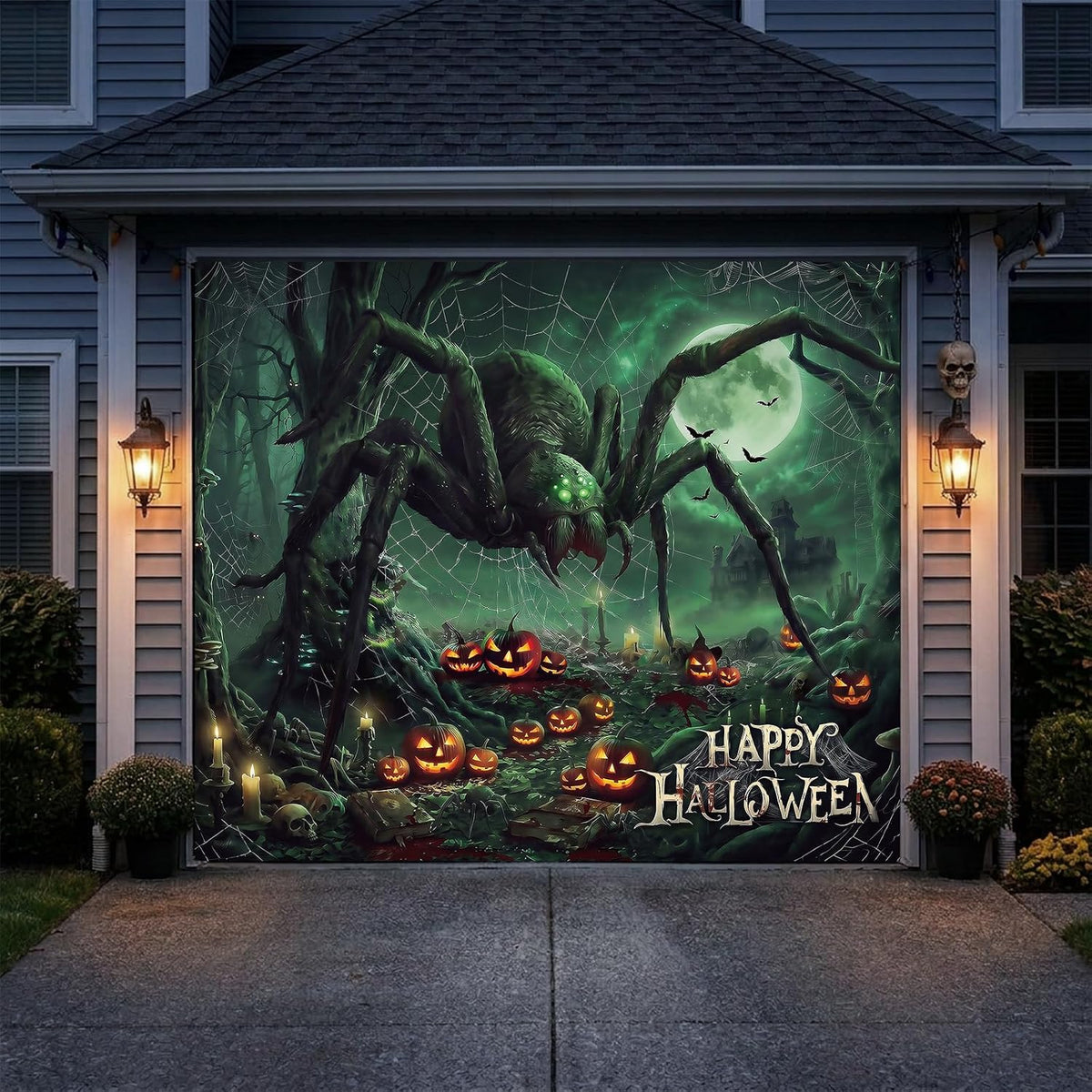 Halloween Garage Door Cover - Large Scary Ghost Girl Backdrop