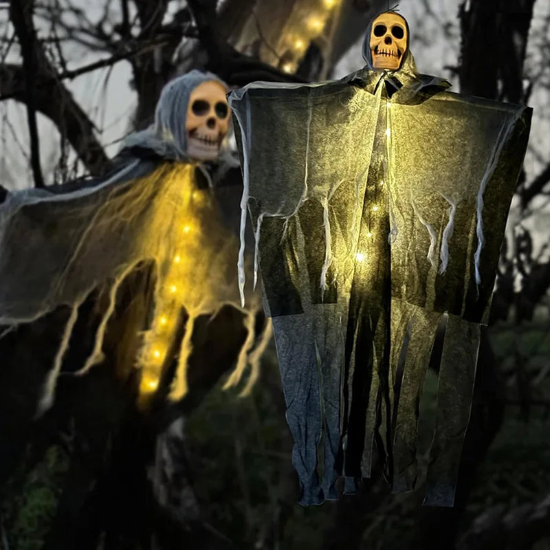 1Pcs Halloween Glowing Skull Skeleton Gauze Hanging Ghost Home Outdoor Garden Decoration Halloween Party Horror Ghost Props 2025