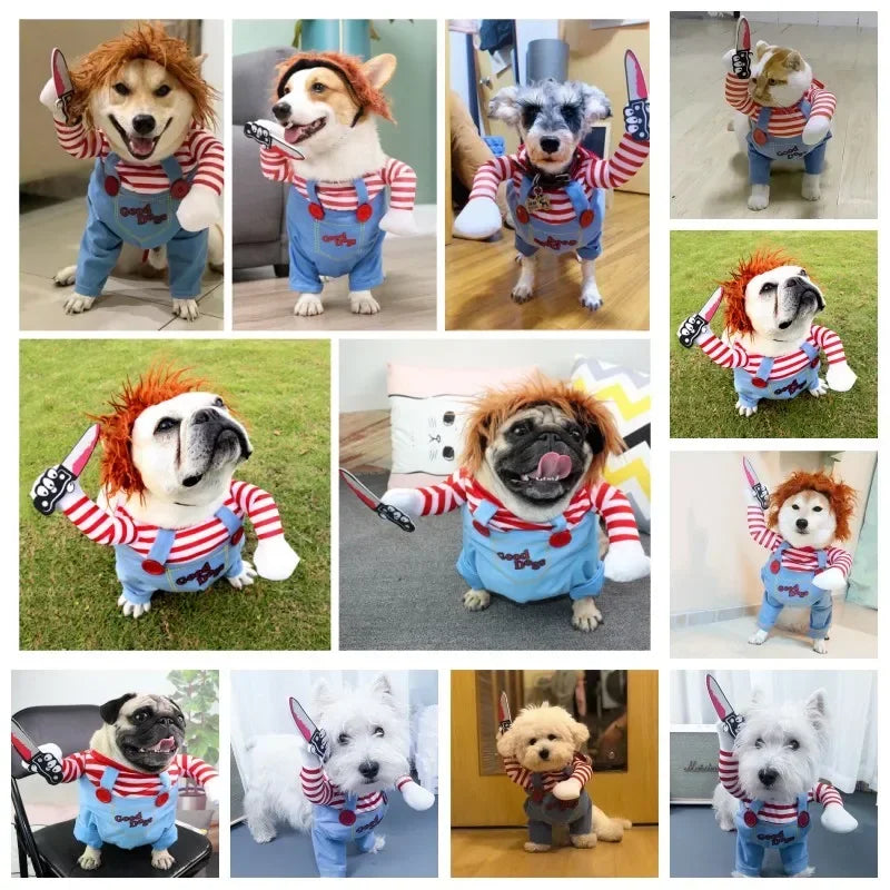 Funny Halloween Dog Costume for Small Medium Dogs Cats Adjustable Puppy Cosplay Party French Bulldog Chihuahua Pet Clothing
