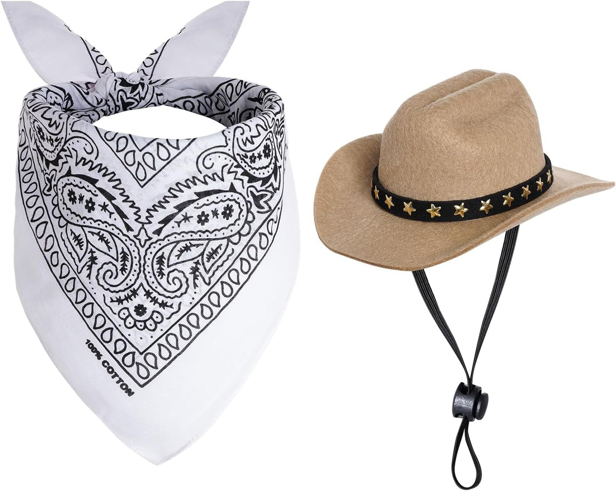 Pet Cowboy Costume Halloween Costumes for Dogs Cat Cowboy Hat with Bandana Scarf- Black, Small
