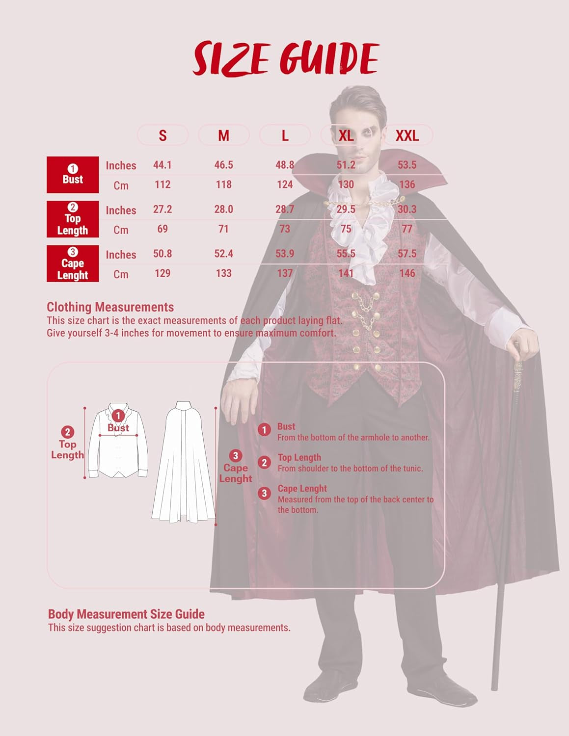 Halloween Men Vampire Costume,Halloween Men'S Vampire Cape, Dracula Costume Men