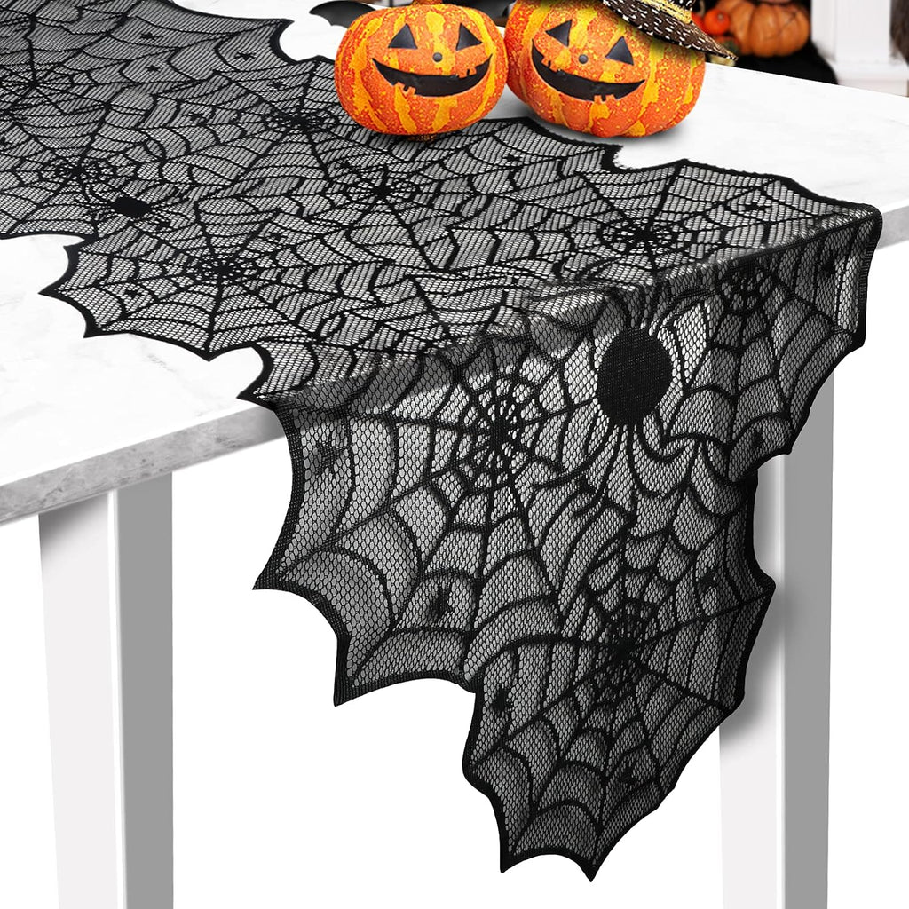 Halloween Table Runner, Black Lace Spider Web Table Runners for Halloween Decor/Party Dinner Table Decoration 18 X 72Inch