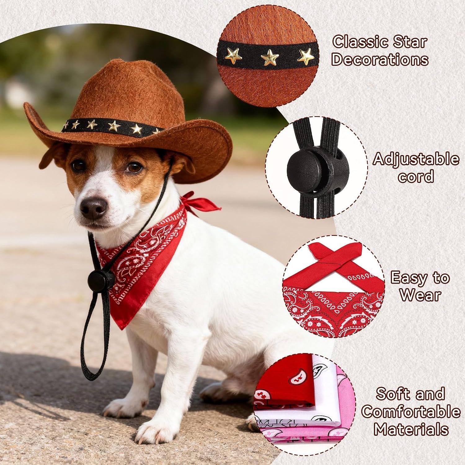 Pet Cowboy Costume, Dog Cowboy Hat with Bandana Scarf, Adjustable Cat Cowboy Hat for Party Cosplay Christmas, Halloween Cowboy Costumes for Small Pet Dogs Cats (Pink, Small)