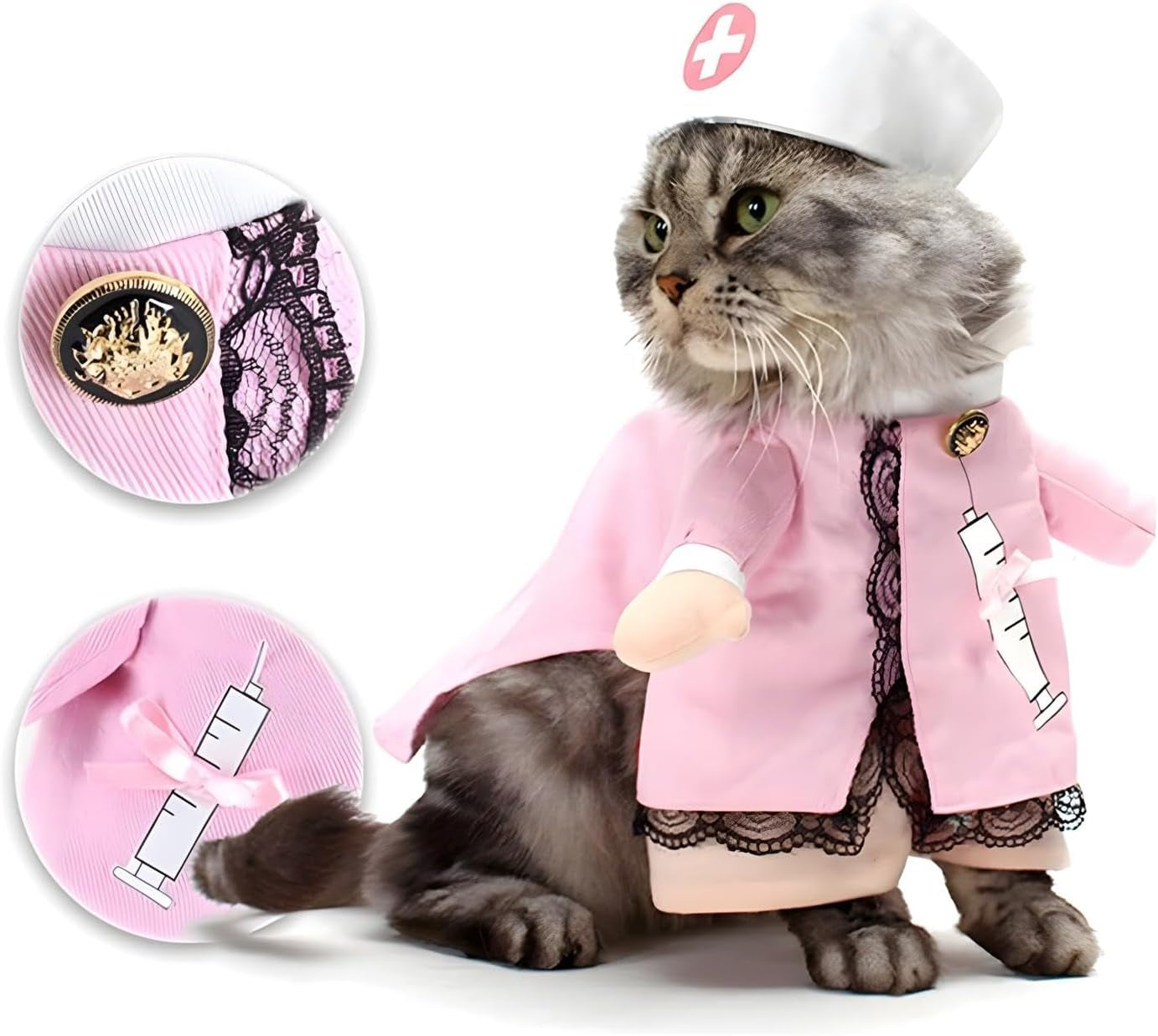 Dog Cat Nurse Costume Pet Nurse Clothing Halloween Jeans Outfit Apparel (S)