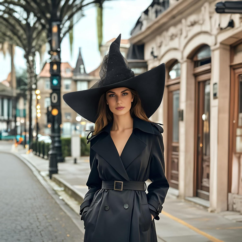 DIY Women'S Black Witch Hat – Wide Brim Gothic Halloween Costume Accessory for Masquerade Cosplay Party