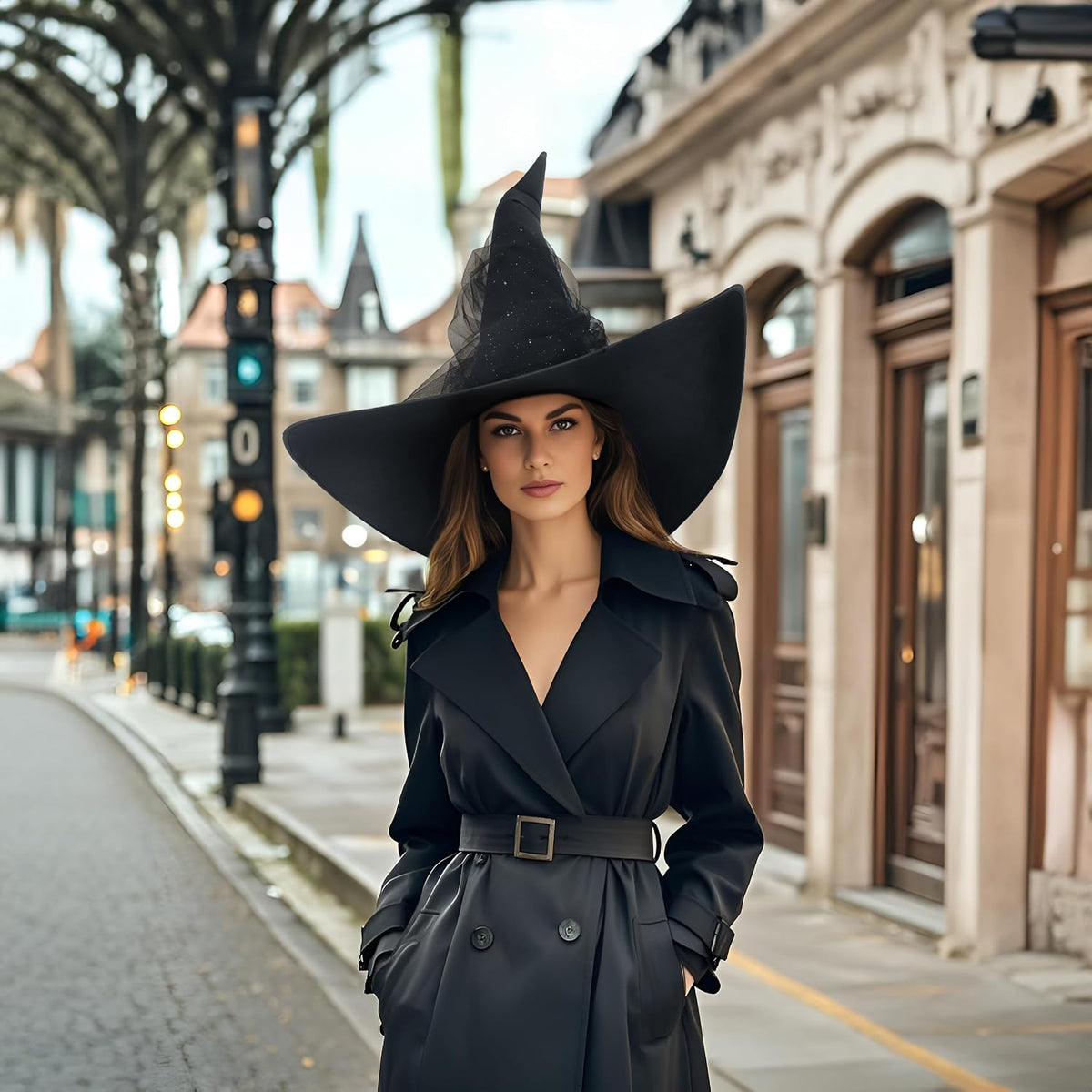 DIY Women'S Black Witch Hat – Wide Brim Gothic Halloween Costume Accessory for Masquerade Cosplay Party