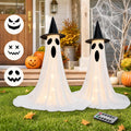 2‑Pack 63" Halloween Decorations for Outdoor with Remote Control | 8 Light Modes & Timer, 43‑63In Adjustable Height, 4 Sets DIY Ghost Faces, Windproof U‑Stakes, for Indoor, Yard, Lawn & Garden