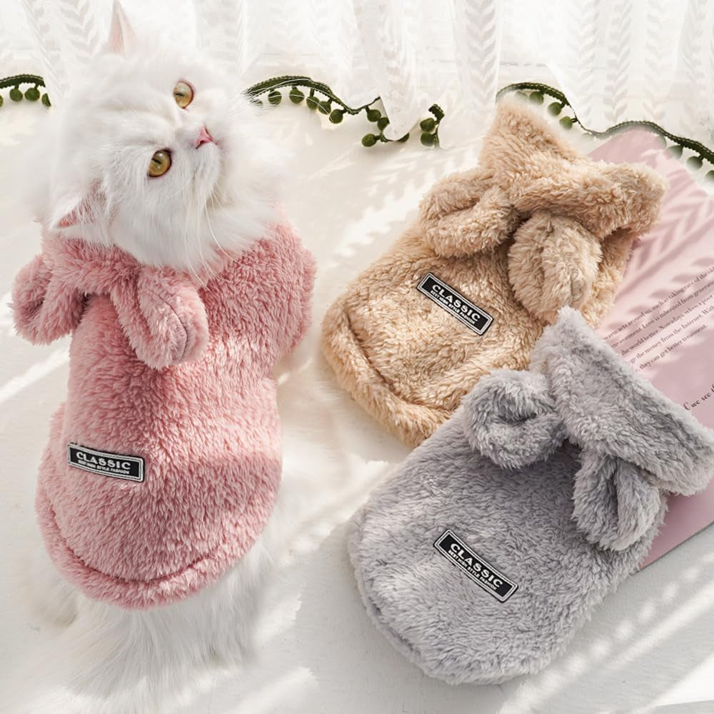 Cat Bunny Ears Costume Cute Dog Kitten Hoodies Sweater Rabbit Ears Puppy Pet Apparel (Small,Pink)