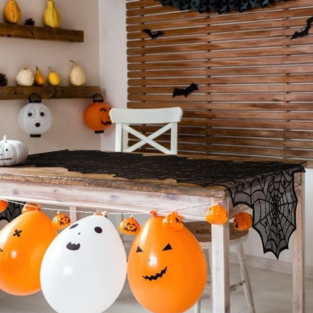 Halloween Table Runner, Black Lace Spider Web Table Runners for Halloween Decor/Party Dinner Table Decoration 18 X 72Inch