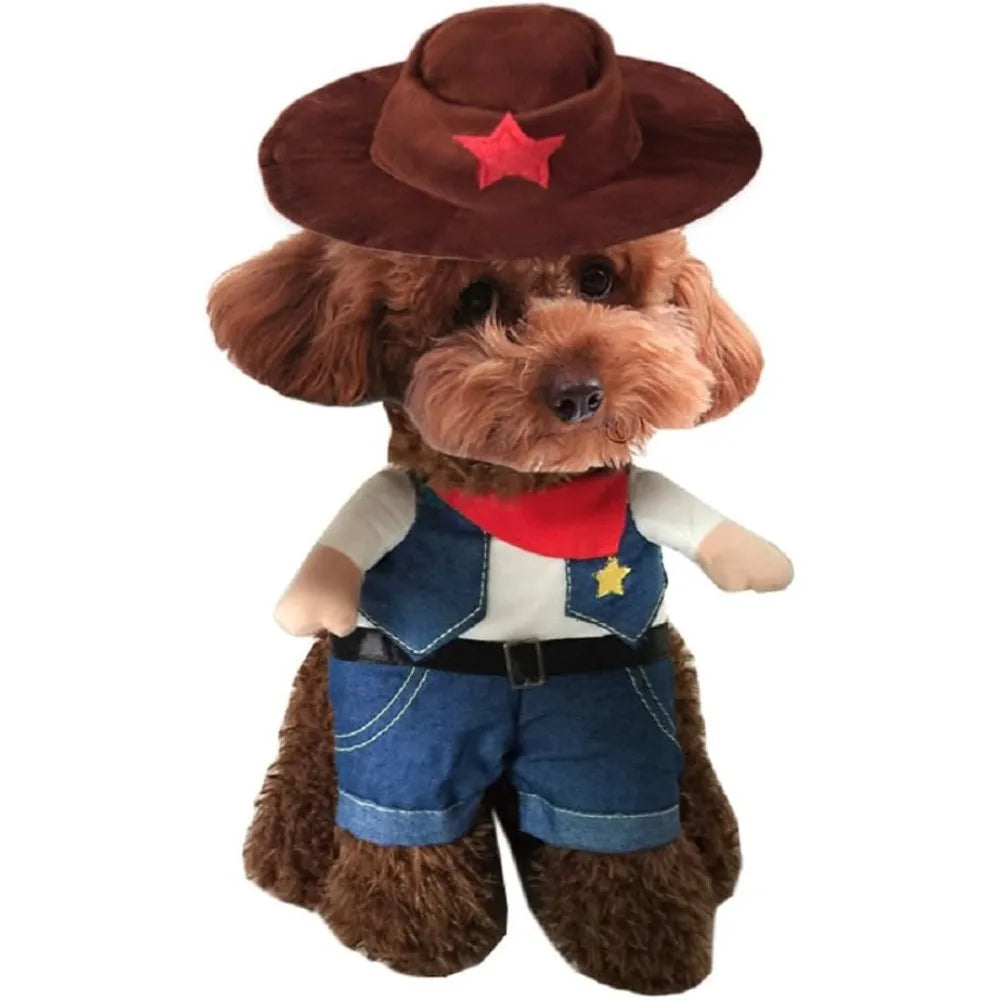 Pet Transformation Dog Costume Funny Stand up Costume Pirate Cowboy Pet Dog Costume Cowboy with Hat Cat Small Dog Halloween