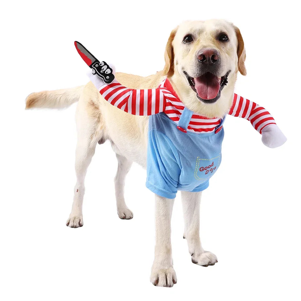 Funny Halloween Dog Clothes for Small Medium Dogs Knife Holding Cosplay Pets Costume Cute Party Cat Dressed up Chihuahua Outfits