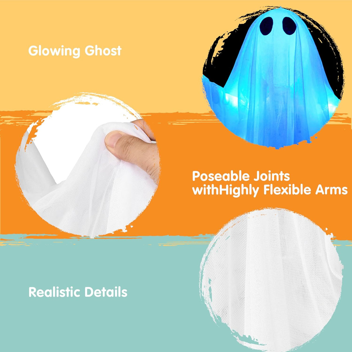 Halloween Hanging Light up Ghost, 47” White Ghosts with Blue LED Light and Timer Halloween Hanging Decoration Waterproof for Front Yard Patio Lawn Garden Party Decor Indoor Outdoor