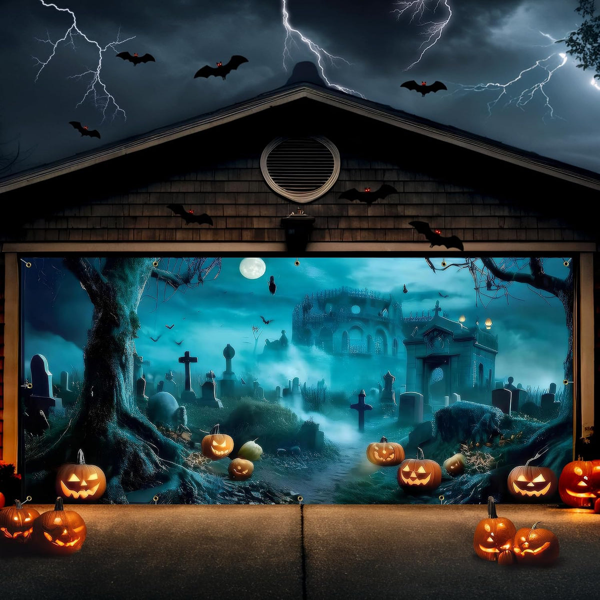7X16 Ft Halloween Garage Door Cover Decorations Banner (Castles)