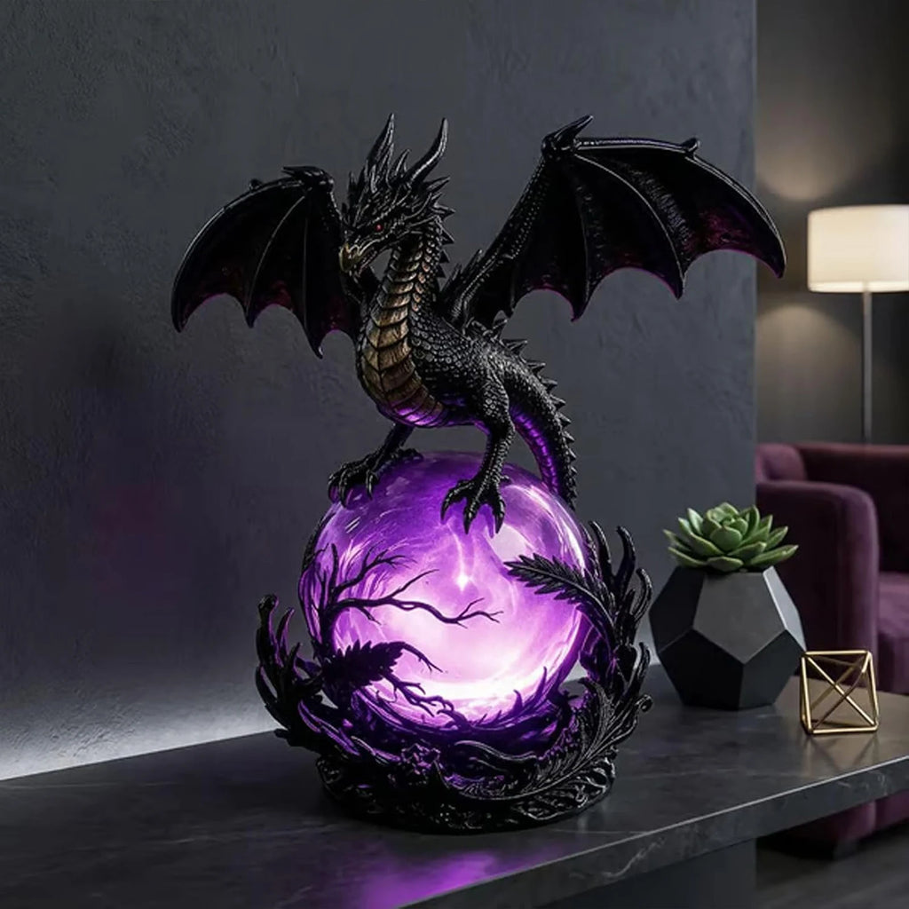 Gothic Dragon LED Crystal Ball Lamp Multifunctional Fantasy Resin Dragon Night Light Witchy Table Lamp for Indoor Bedroom Decor